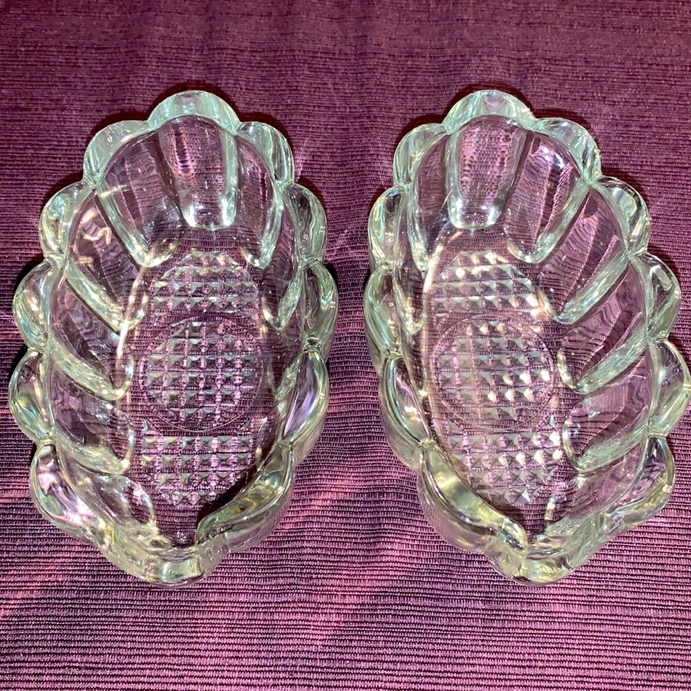 Princess House Crystal Utensil Holder/Rest Ribbed Pattern Set of 2
